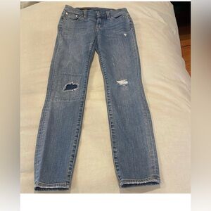 Size 24 J. Crew Womens Jeans Toothpick Skinny Blue Denim Patch Distressed